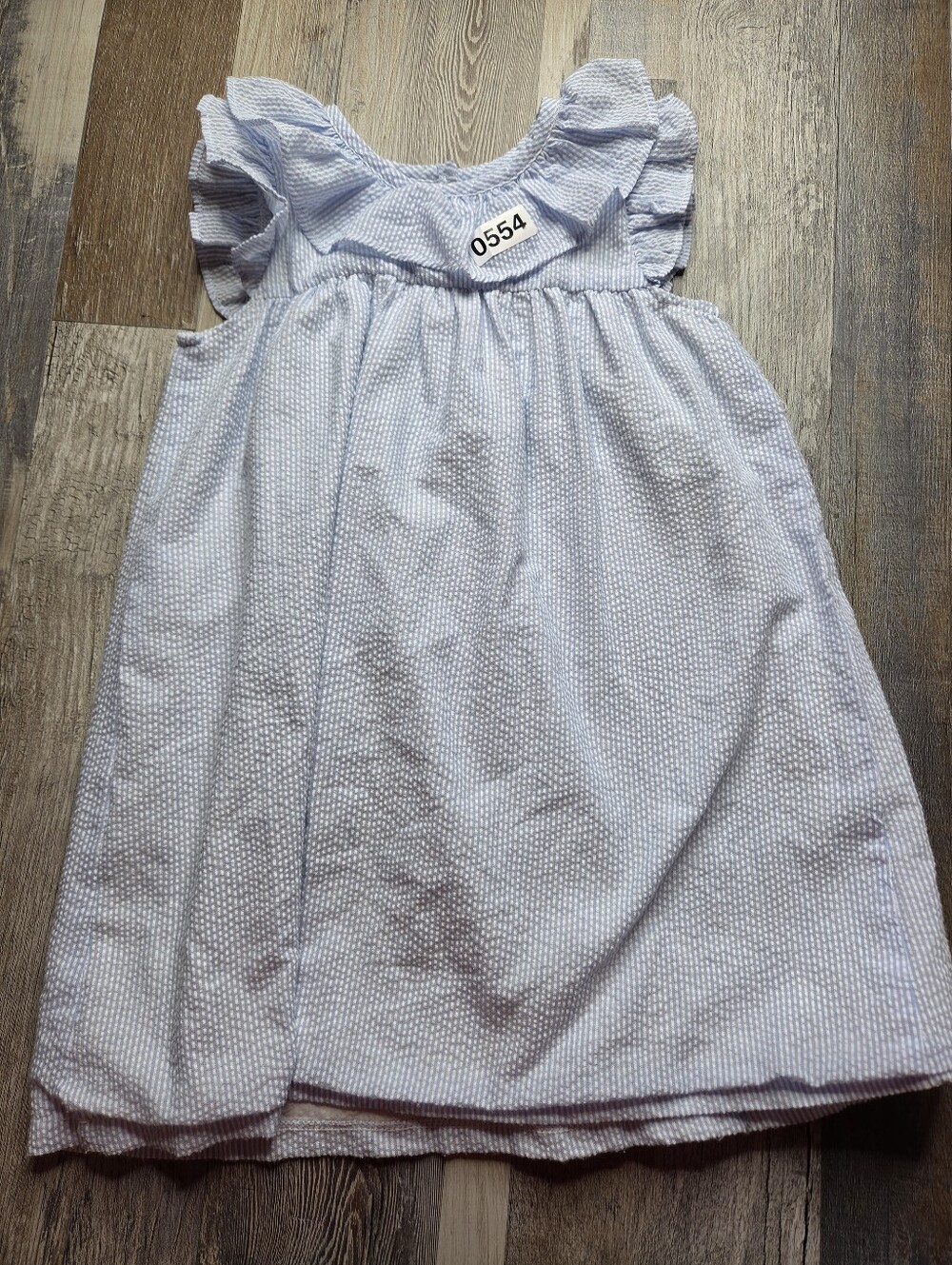 Stitchy Fish Blue And White Vertical Stripe Dress 4T